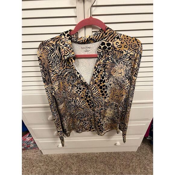 New Lilly Pulitzer Marlena Upf 50+ Button Down Rattan Walk On The Wild Side XL - Picture 4 of 9